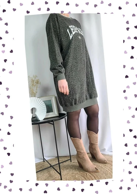 Vestido suéter Leopardo – Caqui – Fabricación italiana – Nueva – photo 2